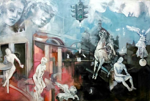 Agosto in città  tecnica mista  100x150  2015