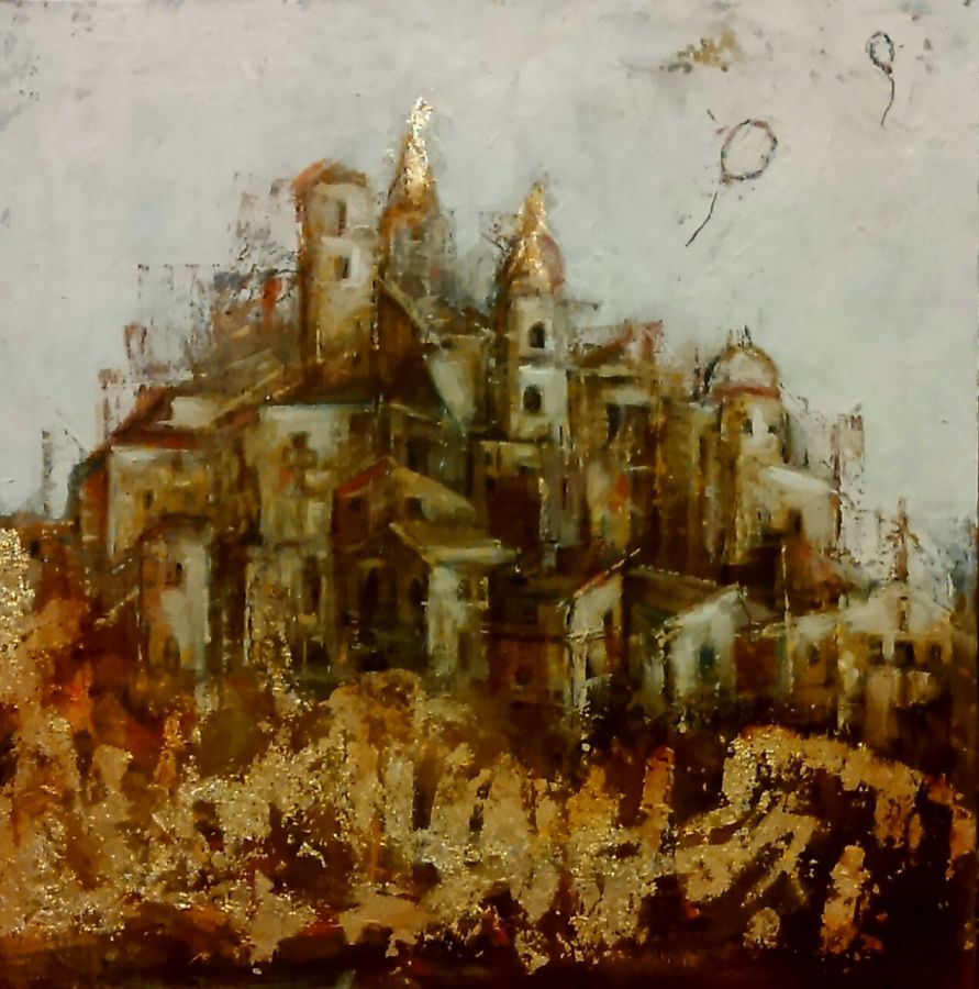 Paese mio che stai sulla collina...tecnica mista  40x40  2015