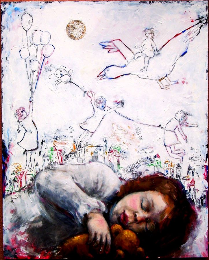 Sogno in una notte di luna piena  tecnica mista  100x80  2014